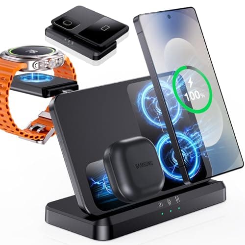 Image of EGV Wireless Charger for Samsung – 3 in 1 Wireless Charging Station for Galaxy S26 Ultra S25 S24, Z Fold Flip 7/6, Detachable Watch Charger for Galaxy Ultra 8/7/6, Foldable, Fast Charging, No Adapter