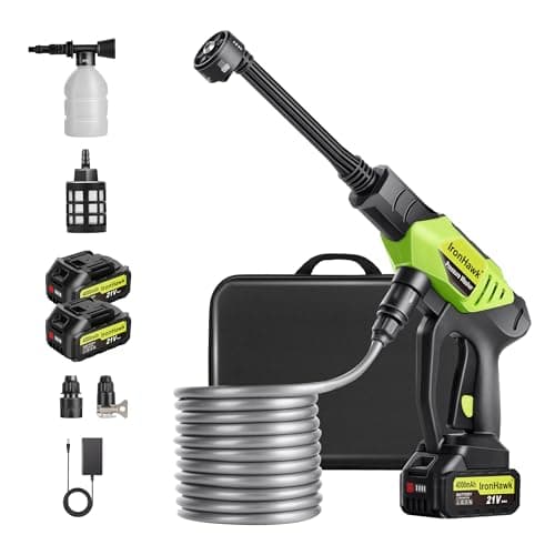 Image of Cordless Pressure Washer, 800PSI Brushless Motor with 6-in-1 Nozzle, Battery Powered Jet Wash with 2x 4000mAh Batteries, 20ft Hose & Tap Connector for Car, Patio and Garden