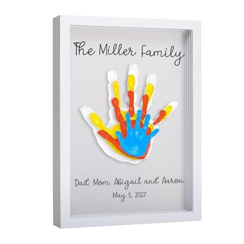 Image of Pearhead Clear Family Handprint Frame, DIY Art Print Keepsake, Home Decor, Gift for New and Expecting Parents, 4 Paint Colors Included
