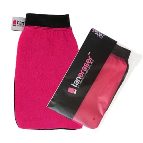 Image of Tan Eraser Fake Tan Remover Exfoliating Mitt | Salon Recommended Exfoliator Glove Easily Removes Any Spray or Self Tanner (Pink/Black)