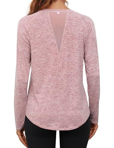 Image of Gyabnw Long Sleeve Yoga Tops for Women UK Gym Running Tshirt Workout Sport Activewear Pilates Hiking Exercise Pink