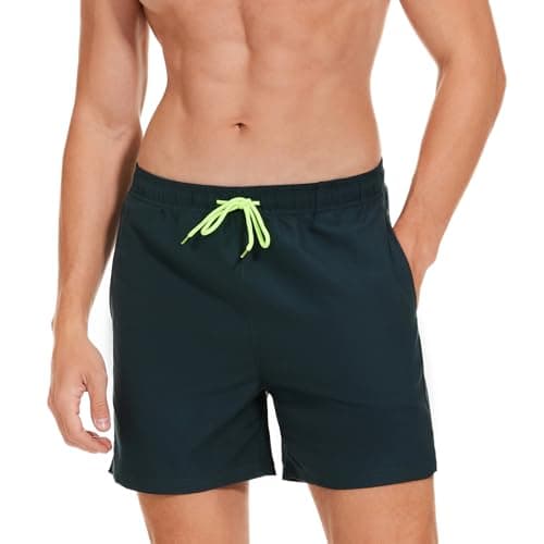 Image of AMZSPORT Mens Swimming Trunks Waterproof Swim Shorts Mesh Lining Board Shorts with Pockets, Dark Green XXL