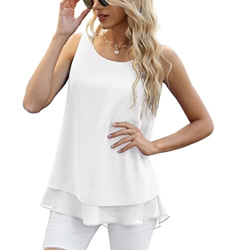 Image of Yommay Women's Vests Summer Ladies Tops Blouses Shirts Loose Sleeveless Tank Top Chiffon Vest Tops for Women,White,Large