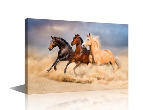 Image of TISHIRON Posters and Prints Running Horses Modern Landscape Painting Pictures Canvas Wall Art for Living Room Office Home Decor Gallery-wrapped Canvas Art 1 Piece Set Framed Ready to Hang 24x16 in