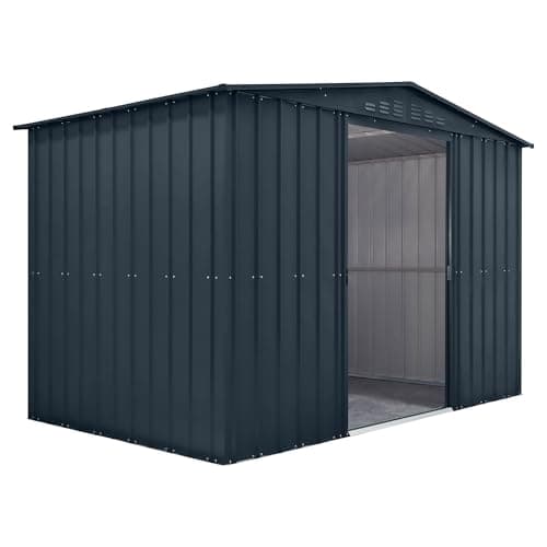 Image of Globel | 10x6 Metal Shed | Apex Roof | Garden Storage Shed | Sliding Double Doors | Air Vents | Outdoor Tool Store Sheds | 10ft x 6ft (Grey)