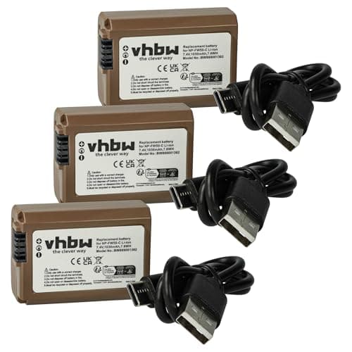 Image of vhbw 3x Battery compatible with Sony Alpha NEX-C3DB, NEX-C3D, NEX-C3A Camera DSLR (1030 mAh, 7.4 V, Li-Ion) + Info Chip, + USB-C Socket