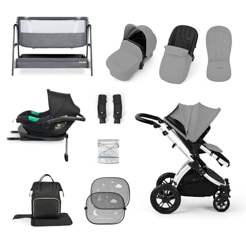 Image of Ickle Bubba Stomp Luxe All-in-One I-Size Travel System with Isofix Base (Cirrus) and Bubba&Me Crib (Silver/Pearl Grey/Black)