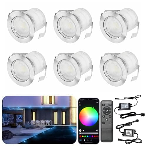 Image of INDARUN RGB WiFi Led Decking Lights Waterproof IP67 Ø30MM - Led Plinth Lights for Terrace/Patio/Path/Wall/Garden/Decoration, 6 Packs