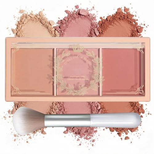 Image of 3-in-1 Blush Powder Palette with Brush,Powder Blush Palette,Blusher for Cheeks&Powdered Blush,Light Pink&Rose Shades,Buildable Pink Blusher Palette for Natural Glow&Makeup,Long-Lasting Matte Finish