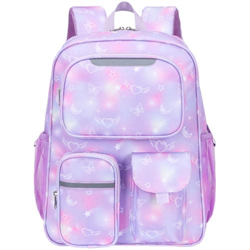 Image of Bagseri School Bag for Girls 8-12 Years - Large Kids Backpack for Primary KS2 (Years 3-6), 17" Girls Rucksack Fits A4 Lever Arch File & 14" Laptop, with Chest Strap, Gradient Purple Pink