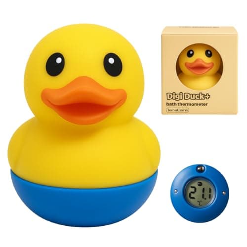 Image of TensCare Digi Duck+ Digital Baby Bath Thermometer – Floating Duck Water Temperature Gauge, Digital LCD & Red LED Hot Alert, BPA-Free Silicone Toy, Long Battery, Newborn & Toddler Bath Toy