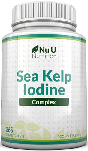 Image of Sea Kelp Iodine Supplement Complex - 365 Vegan Tablets - 435mcg of Iodine per Tablet - 1 Year Supply - Wild Harvested Seaweed - GMO Free - Made in The UK - Nu U Nutrition