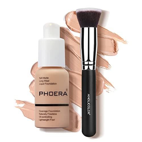 Image of PHOERA 30ml Foundation Liquid, Foundation Full Coverage 24HR Matte Oil Control Concealer Liquid Foundation With foundation Brush,Soft Matte Full Coverage Foundation and Concealer (103, 30ml)