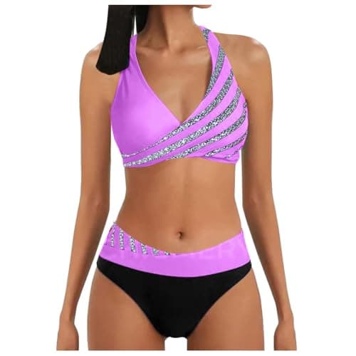 Image of Womens Bottoms Bikini Suit Prints Bathing Swimsuit Bikinis Set (Purple, S)