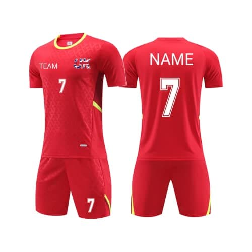Image of Football Kit for Kids Adults Men Women Personalised Football Shirt Short with Name Number Team Logo (Red)