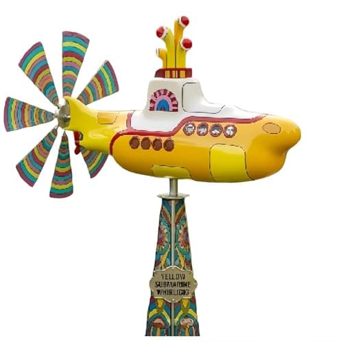 Image of Yellow Submarine Wind Spinner, Heavy Duty Metal Kinetic Garden Spinner with Rotating Spin Blades, 3D Motion Art Wind Sculpture, UV-Resistant Non-Fading Outdoor Decor for Patio, Yard & Lawn (B)
