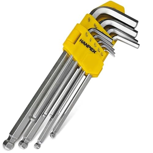 Image of Hanpex Long Arm Hex Key Allen Wrench Set with Ball End, Ball-End Hex Allen Key, Allen Wrench Set Chrome Vanadium Steel(Cr-V), Tamperproof TORX L- Key Set (9Pc Imperial)