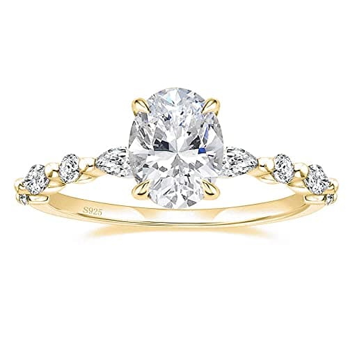 Image of EAMTI 3 Carats 925 Sterling Silver Ring Oval Cut Cubic Zirconia Engagement Solitaire Marquise Promise Ring for Women Size 3-13, 3, Metal, Cubic Zirconia