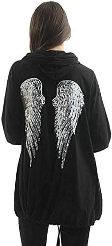 Image of Candid Styles Womens Ladies Sequin Angel Wings Oversized Hoodie Sweatshirt Jacket Cardigan, 8-16, Black