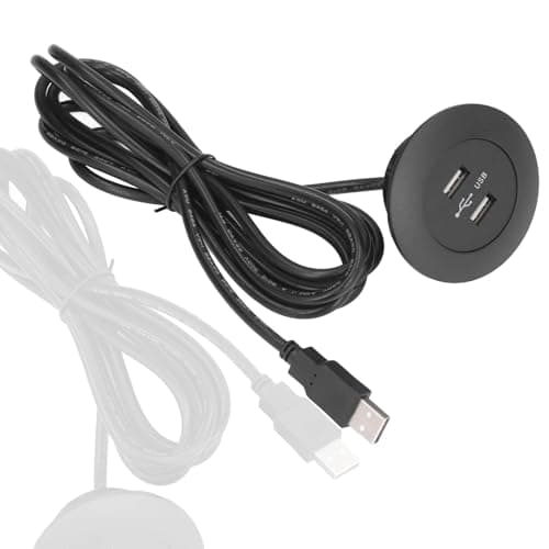 Image of Powered USB Hub Socket Recessed, USB Power Strip Outlet with Power Supply, Dual USB Charging Ports Socket Mounted into Bed Desk Table Sofa (Black)