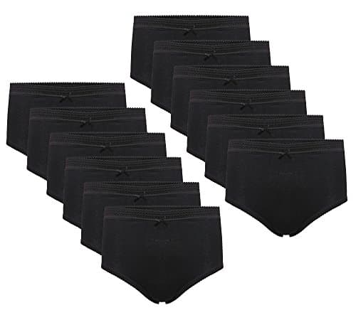 Image of Daisy Dreamer Underwear Women 12 Pack High Waist Ladies Knickers 100% Cotton Full Coverage Briefs Maxi Pants (OS 14/16 (40-42"), Black)