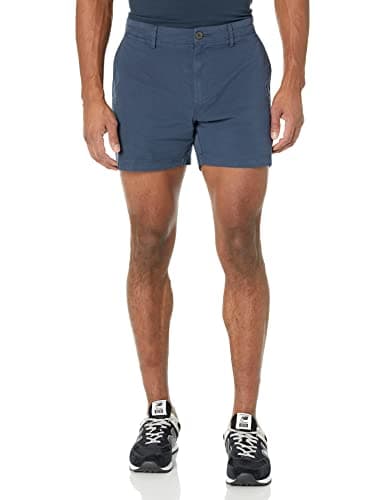 Image of Amazon Essentials Men's Slim-Fit 5" (13cm) Flat-Front Comfort Stretch Chino Shorts, Navy, 32W