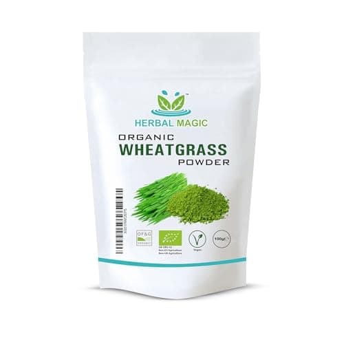 Image of Herbal Magic's’s Organic Wheatgrass Powder, Natures Most prized Plant, Ideal for Juice,Wheat Grass Shots, Smoothies, Superfood - of&G UK Organic Certified 100g