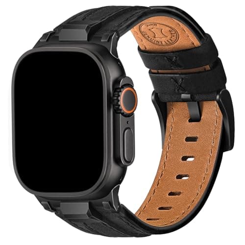 Image of Wristitani Leather Strap Compatible With Apple Watch Straps 44mm 45mm 46mm 42mm 49mm for Men, Replacement Band for iWatch Ultra 3/2/1 Series 11 10 9 8 7 SE3 SE2 SE 6 5 4 3，Black