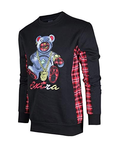 Image of SCREENSHOT APPLIQUE F11966 Premium Fleece Streetwear Chenille EMB Crew Neck Sweatshirt - Classic Fit, F11966-black, XXL