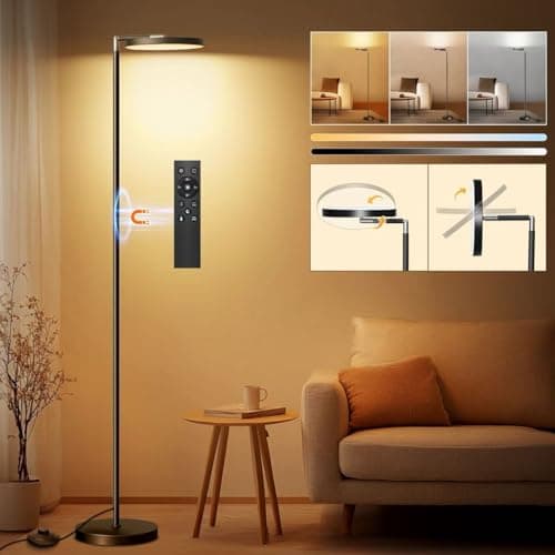 Image of LED Floor Lamp Dimmable 163cm, Standing Lamp with Memory Function, 2700K-6500K Reading Lamp, Uplighter floor lamp with Timer and Remote Control, Standard lamp for Living Room, Bedroom, Office
