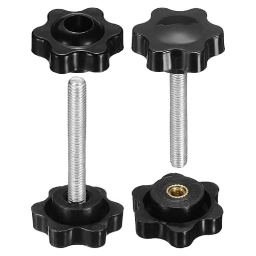 Image of sourcing map 2 Set Star Knobs M5 x 45mm Male + M5 Female Thread 25mm Head Metric 6-Star Threaded Stud Clamping Handles Screw in Through Hole Hand Jig Knob Thumb Screws, Black