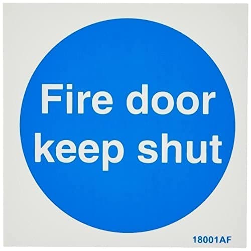 Image of V Safety Fire Door Keep Shut Mandatory Sign - 100mm x 100mm - 1mm Rigid Plastic