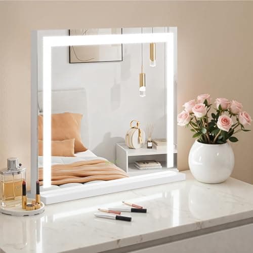 Image of S'AFIELINA Hollywood Vanity Mirror Dressing Table Mirror with Lights 50cm Touch Screen Control Vanity Mirror with 3 Colors Dimmable Adjustable Brightness Makeup Mirror, White