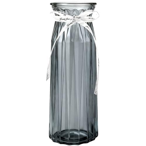 Image of DARENYI Flower Vase 11.4 Inch Glass Vases for Flowers Home Table Centerpiece Grey Vase for Living Room, Wedding, Dinner, Table, Office, Bedroom (Grey)