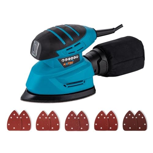 Image of KATSU Tools Electric Detail Sander 130W – Mouse Palm Sander for Wood, Furniture & DIY Sanding with Dust Collection and 10 Sanding Pads (Budget), Model 100182