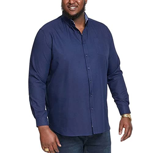 Image of D555 Men's Plus Size Richard Basic Oxford Long Sleeve Shirt in Navy 8XL
