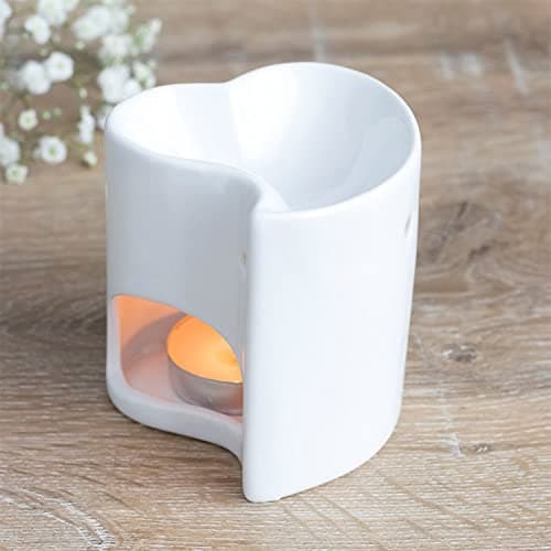 Image of Ceramic White Heart Oil Burner – Small, Essential Oil Wax Warmer with Tealight Candle Holder, Home Decor Aroma Gift Lamp, for Women Men