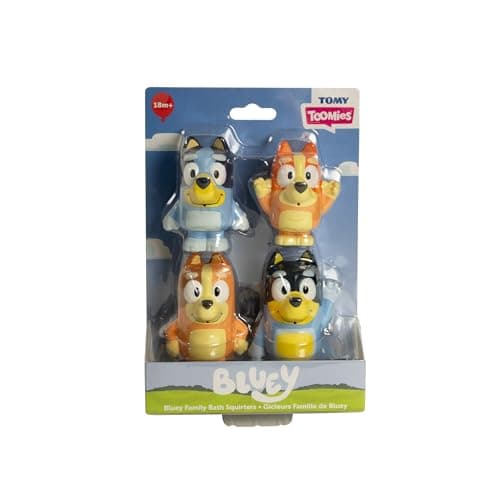 Image of Toomies Bluey Squirter 4-Pack, Bath Toy Set With Bluey, Bingo, Mum And Dad, Water Squirting Fun For Toddlers, Designed For Little Hands, Promotes Motor Skills, Creative Play, Ages 18 Months plus