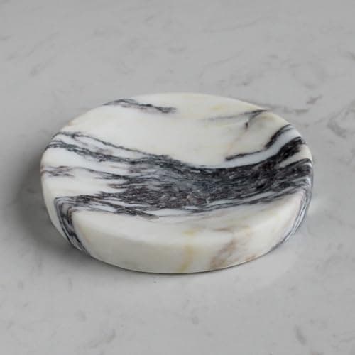 Image of Authentic Italian Calacatta Viola Marble Soap Dish, Round Small Trinket Dish, Bathroom & Kitchen Sponge Holder, Marble Festive Gift