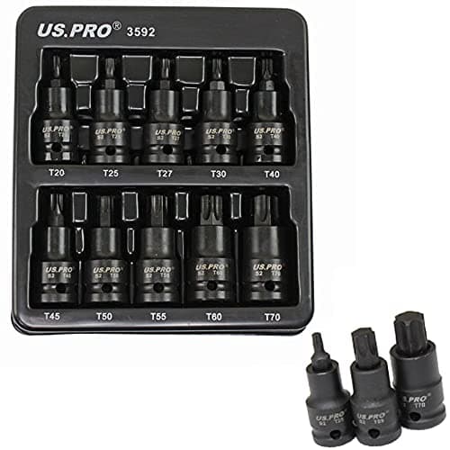 Image of US Pro 10pc Impact Torx Socket Bit Set 1/2'' Drive T20 to T70 Star TRX