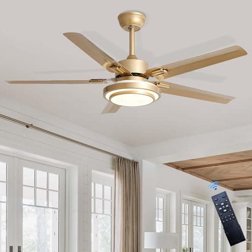 Image of LASANYA Ceiling Fans with Lights,6 Speeds Dc Motor Reversible ，Quiet Fan Ceiling Lights for Bedroom Living Room Kitchen-Gold||42 inches