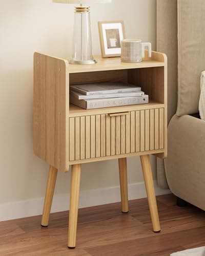 Image of HEYZOEY Bedside Table, Modern Bedside Cabinet, Wood Bedside Drawers, Bed Side table with Storage Drawer Side Nightstand for Bedroom,Living Room,Office,Oak