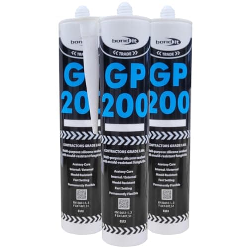 Image of (PACK OF 3) BLACK Silicone Sealant Bond it GP200 mould resistant bathroom glazing sealant