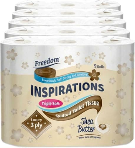 Image of Freedom Inspirations Luxury 3Ply Toilet Roll - 45 Quilted Shea Butter Triple Soft and Scented Hygiene Bulk White Toilet Tissue and Loo Rolls
