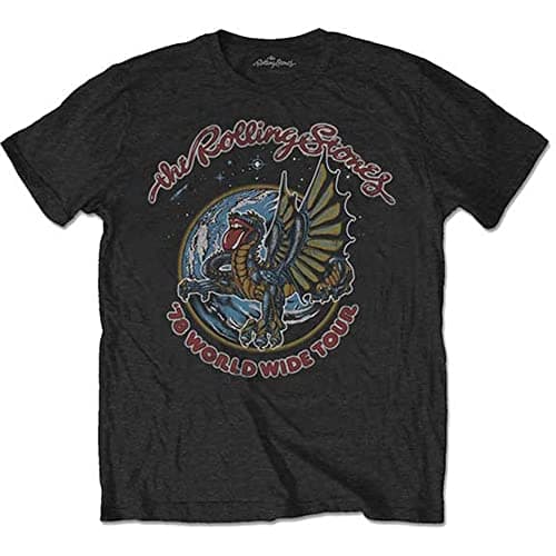 Image of The Rolling Stones Men's Dragon '78 (Back Print) Regular Fit Crew Neck Short Sleeve T - Shirt, Black (Black Black), X-Large (Manufacturer Size:X-Large)