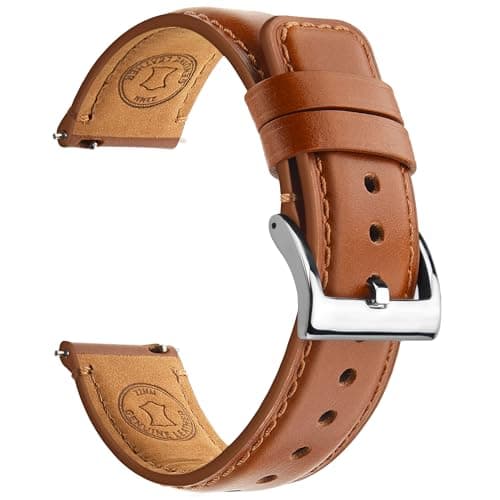 Image of Fullmosa Leather Watch Strap 22mm Quick Release Leather Watch Band，Replacement Straps for Men/Women，Brown/Silver Buckle