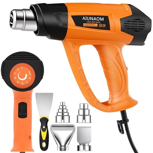 Image of 2000W Professional AIUNAOM Heat Gun, Fast Heating Hot Air Gun 50℃- 650℃ with 2-Temp Settings Overload Protection, 4 Nozzles for Paint Stripping, Shrinking PVC