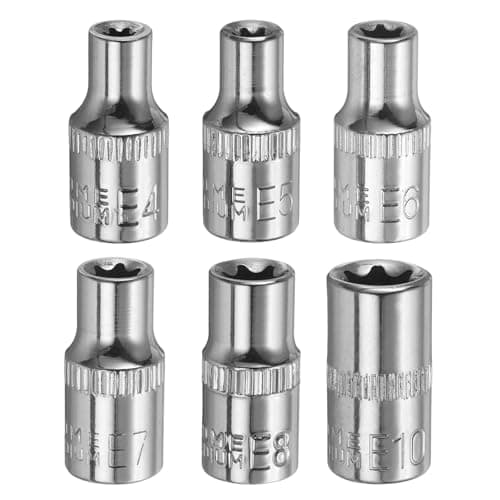 Image of sourcing map socket E-Torx 1/4" Drive E4-E10 External Torx Deep Socket CR-V 6 Point Spline Star Female Bit for Auto Repairs Home Maintenance DIY Hand-Making 1" Length