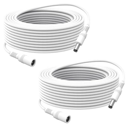 Image of Hoembpn 2 Pack 5m/16ft DC Power Extension Cable Cord Plug 5.5mm x 2.1mm Male to Female Power Adapter Lead 5V/6V/9V/12V/24V (Max 3A) for CCTV Security Camera,DVR/NVR,Router,LED Strip,Printer(White)