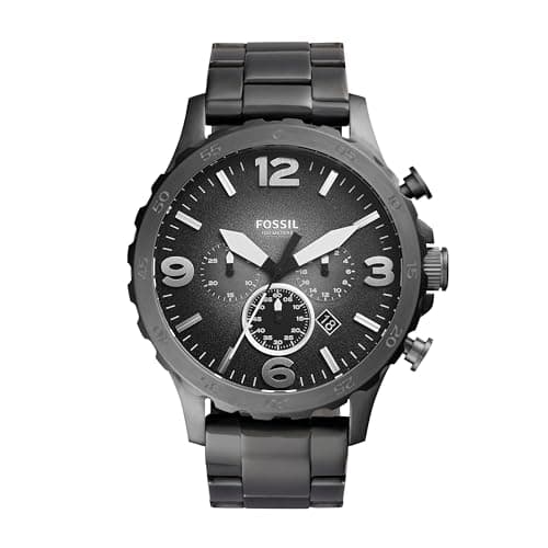 Image of FOSSIL Nate Men's Quartz Watch with Black Dial and Grey Stainless Steel Bracelet JR1437